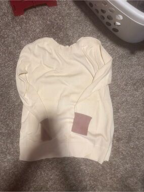 Belle by Kim Gravel Cream Off-the-Shoulder Sweater with Pink Cuffs